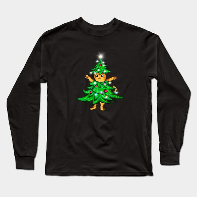 Funny Christmas Cat Long Sleeve T-Shirt by Pop Cult Store